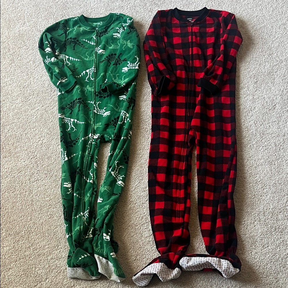 Carter's Green Dinosaur and Red Plaid Footies